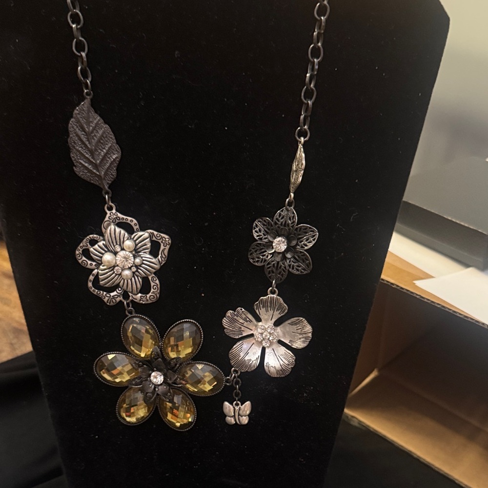 Park Lane Silver and Gold Floral Necklace